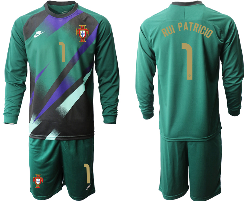 Men 2021 European Cup Portugal green Long sleeve goalkeeper #1 Soccer Jersey1